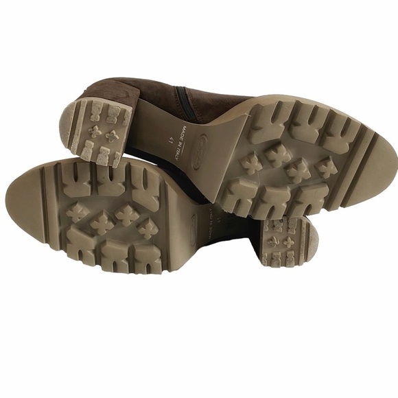 LA CANADIENNE BROWN SUEDE BLACK LEATHER STRAP CHUNKY TAN HEELED BOOTIES - 41 - Picture 5 of 10